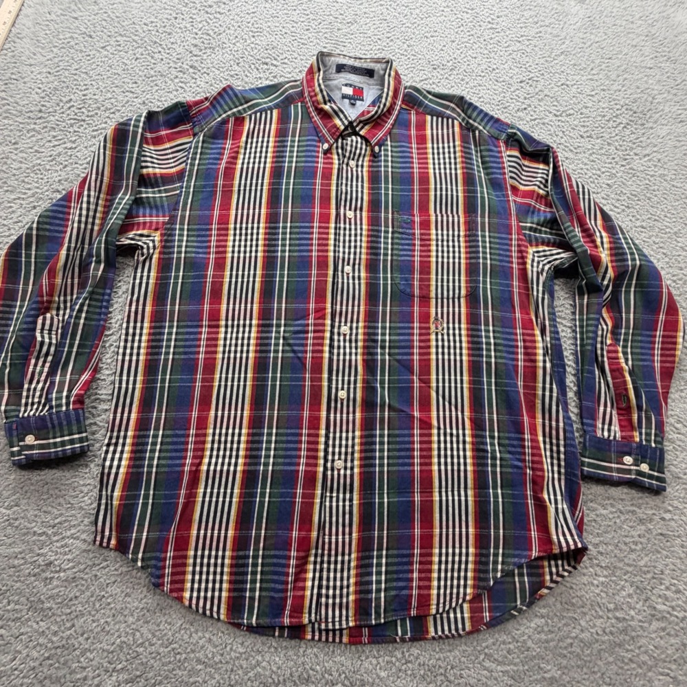 Tommy Hilfiger Button Down Mens XL Multicolor Plaid Long Sleeve Shirt